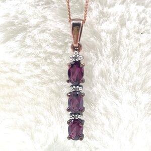 Garnet Diamond Pendant with Chain set in 14K RG Overlay Sterling Silver NWOT 18”